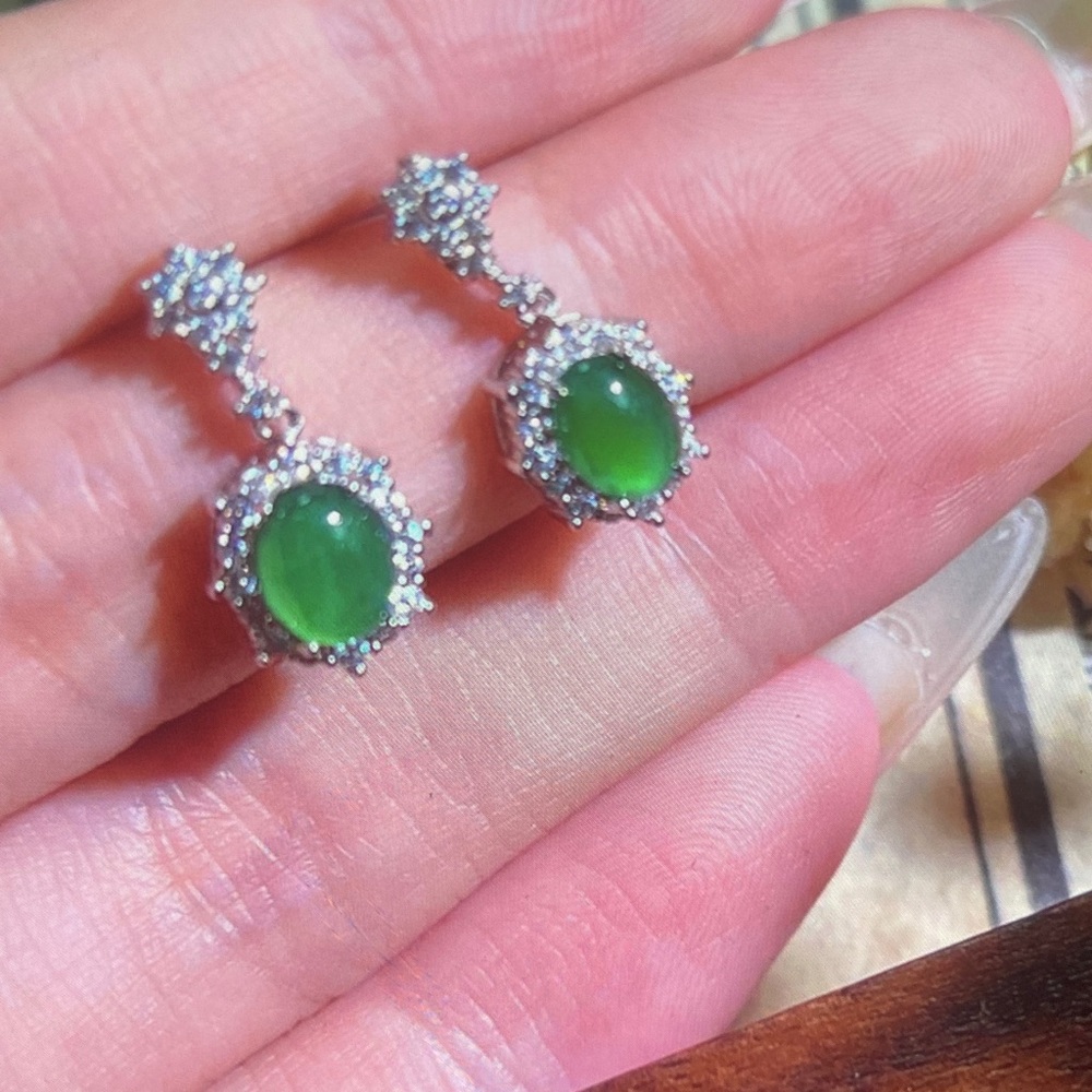 Green and Silver Drop Earrings